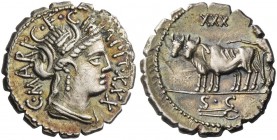 C. Marius C.f. Capito. Denarius serratus 81, AR 3.89 g. Draped bust of Ceres r.; around, C·MARI·C· F·C – APIT·XXX. Rev. Ploughman with a yoke of oxen ...