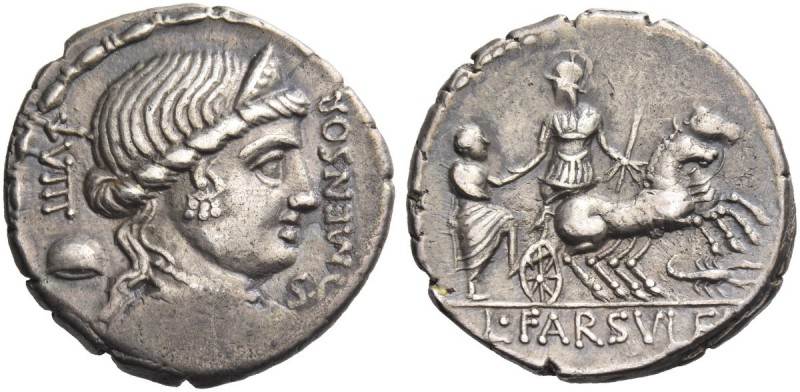 L. Farsuleius Mensor. Denarius 75, AR 3.77 g. MENSOR Diademed and draped bust of...