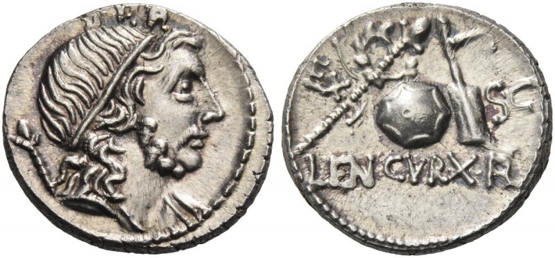 Cn. Cornelius Lentulus. Denarius, Spain (?) 76-75, AR 3.92 g. Draped bust of the...