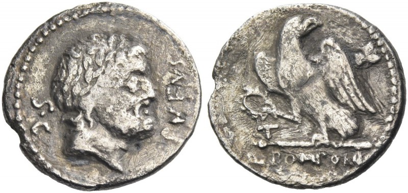 Q. Pomponius Rufus. Denarius 73, AR 3.46 g. RVFVS Laureate head of Jupiter r.; b...