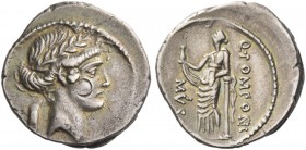 Q. Pomponius Musa. Denarius 66, AR 3.78 g. Laureate head of Apollo r.; behind, scroll. Rev. Q·POMPONI – MVSA Clio standing l., holding scroll in r. ha...
