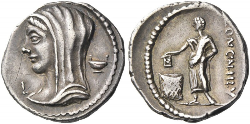 L. Cassius Longinus. Denarius 63, AR 3.85 g. Diademed and veiled head of Vesta l...