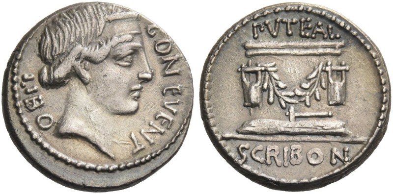 L. Scribonius Libo. Denarius 62, AR 3.93 g. BON EVENT – LIBO Diademed head of Bo...