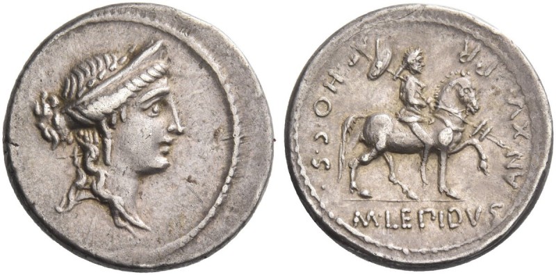M. Aemilius Lepidus. Denarius 61, AR 4.02 g. Laureate and diademed female head r...
