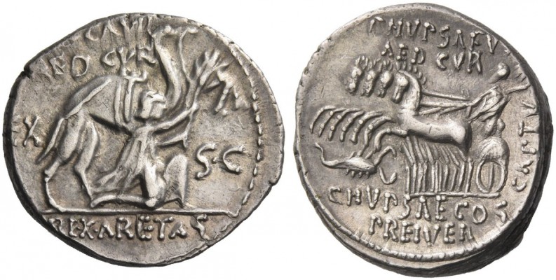 M. Aemilius Scaurus, P. Plautius Hypsaeus. Denarius 58, AR 3.89 g. M·SCAVR / AED...
