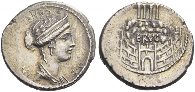 C. Considius Nonianus. Denarius 57, AR 3.56 g. C·CON[SIDI·NONIA]NI Diademed and ...