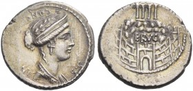 C. Considius Nonianus. Denarius 57, AR 3.56 g. C·CON[SIDI·NONIA]NI Diademed and laureate bust of Venus r.; below chin, S·C. Rev. ERVC above gate in wa...