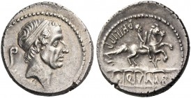 L. Marcius Philippus. Denarius 56, AR 4.02 g. Diademed head of Ancus Marcius r.; behind, lituus and below, ANCVS. Rev. PHILIPPVS Equestrian statue sta...
