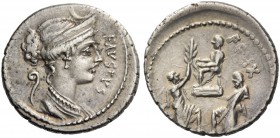 Faustus Cornelius Sulla. Denarius 56, AR 3.88 g. FAVSTVS Diademed and draped bust of Diana r.; above, crescent and behind, lituus. Rev. FELIX Sulla se...