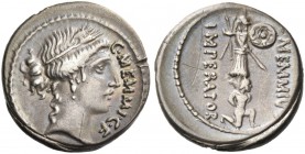 C. Memmius C. f. Denarius 56, AR 3.97 g. C·MEMMI·C·F Head of Ceres r., wearing barley-wreath. Rev. C·MEMMIVS – IMPERATOR Trophy; in the foreground, kn...