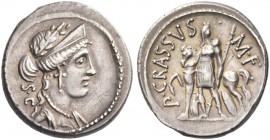P. Licinius Crassus. Denarius 55, AR 3.91 g. Laureate, diademed and draped bust of Venus r.; behind, S·C. Rev. P·CRASSVS· – M·F Female figure leading ...
