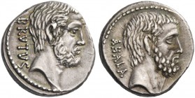 M. Iunius Brutus. Denarius 54, AR 4.04 g. BRVTV[S] Head of L. Iunius Brutus r. Rev. AHALA Head of C. Servilius Ahala r. Babelon Julia 30 and Servilia ...