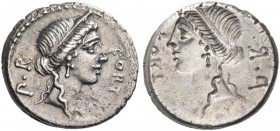 Q. Sicinius. Brockage denarius 49. AR 3.96 g. FORT – P·R Diademed head of Fortuna Populi Romani r. Rev. Same tipe incuse. Babelon Sicinia 5. Sydenham ...