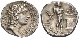 L. Cornelius Lentulus and C. Claudius Marcellus. Denarius, Apollonia and Asia 49, AR 4.00 g. L·LENT·C·MARC Head of Apollo r.; behind, COS. Rev. Jupite...