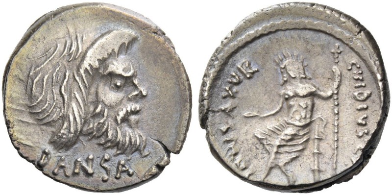 C. Vibius C.f. C.n. Pansa Caetronianus. Denarius 48, AR 4.09 g. Mask of bearded ...