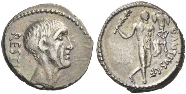C. Antius C. f. Restio. Denarius 47, AR 3.61 g. RESTIO Head of C. Antius Restio ...