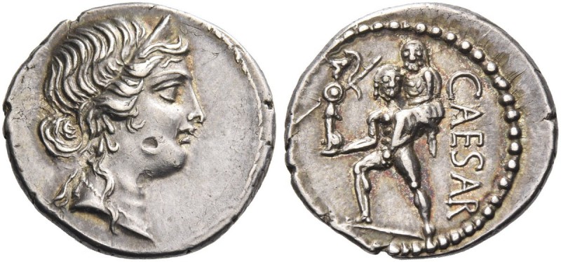 Iulius Caesar. Denarius, Asia 48-47, AR 3.81 g. Diademed head of Venus r. Rev. C...