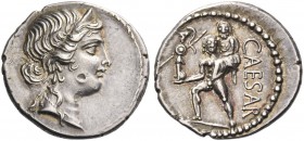 Iulius Caesar. Denarius, Asia 48-47, AR 3.81 g. Diademed head of Venus r. Rev. CAESAR Aeneas advancing l., carrying palladium in r. hand and Anchises ...