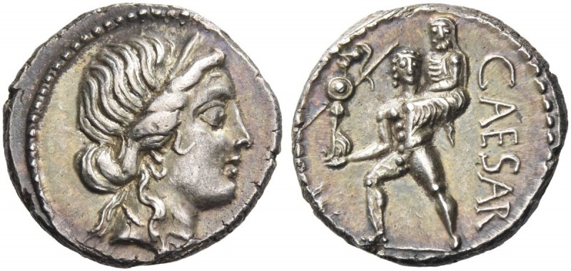 Iulius Caesar. Denarius, Asia 48-47, AR 3.76 g. Diademed head of Venus r. Rev. C...
