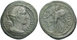 Iulius Caesar and C. Clovius. Bronze end 46-early 45, Æ 14.06 g. CAESAR DIC·TER Draped bust of Victory r. Rev. C·CLOVI – PRAEF Minerva standing l., ho...