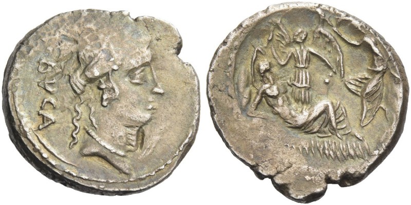 L. Aemilius Buca. Denarius 44, AR 3.84 g. L·BVCA Diademed head of Venus r. Rev. ...