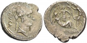 L. Aemilius Buca. Denarius 44, AR 3.84 g. L·BVCA Diademed head of Venus r. Rev. Sulla reclining on rock l.; on r., Luna descending from mountain and b...