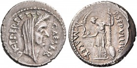 Iulius Caesar and P. Sepullius Macer. Denarius 44, AR 3.71 g. CAESAR – DICT·PERPETVO Veiled and wreathed head of Caesar r. Rev. P·SEPVLLIVS – MACER Ve...