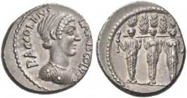 P. Accoleius Lariscolus. Denarius 41, AR 3.53 g. P.ACCOLEIVS – LARISCOLVS Draped bust of Diana Nemorensis r., with lock of hair falling down the neck....