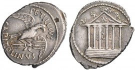 Petillius Capitolinus. Denarius 41, AR 3.63 g. PETILLIVS Eagle r., with open wings, on thunderbolt which covers the l. wing; below, CAPITOLINVS. Rev. ...