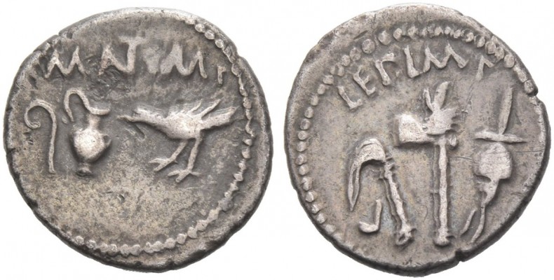 M. Antonius and M. Aemilius Lepidus. Quinarius, Gallia Transalpina 43, AR 1.87 g...