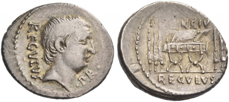 L. Livineius Regulus. Denarius 42, AR 3.58 g. REGVLVS·PR· Head of L. Regulus r. ...