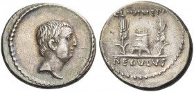 L. Livineius Regulus. Denarius 42, AR 3.87 g. Head of L. Regulus r. Rev. L·LIVINEIVS Modius between two corn ears; in exergue, REGVLVS. Babelon Livine...