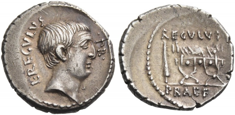 L. Livineius Regulus. Denarius 42, AR 3.99 g. L REGVLVS – ·PR· Head of Livineius...