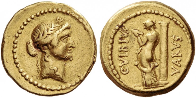 C. Vibius Varus. Aureus 42, AV 7.99 g. Laureate head of Apollo r. Rev. C·VIBIVS ...