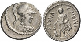 C. Vibius Varus. Denarius 42, AR 4.22 g. Helmeted head of Minerva r., wearing aegis. Rev. C·VIBIVS – VARVS Hercules standing facing, holding club in r...