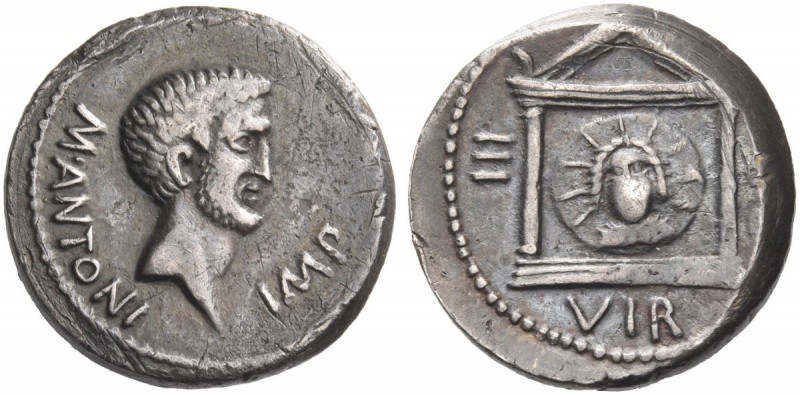 Marcus Antonius. Denarius, castrensis moneta in Italy (?) 42, AR 3.95 g. M·ANTON...