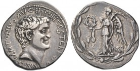 M. Antonius with D. Turullius. Denarius, mint moving with M. Antony 31, AR 3.82 g. M·ANTONIVS· AVG·IMP·IIII ·COS·TERT·III· V – IR·R·P·C Head of M. Ant...