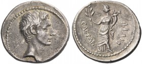 Octavian, 32 – 27 BC. Denarius, Brundisium or Roma circa 32-29 BC, AR 3.81 g. Bare head r. Rev. Pax, draped, standing l., holding olive branch and cor...