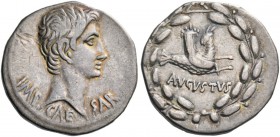 Octavian as Augustus, 27 BC – 14 AD. Cistophoric tetradrachm, Ephesus (?) circa 25 BC, AR 11.59 g. Bare head r. Rev. Cornucopiae set on capricorn’s ba...