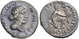 Octavian as Augustus, 27 BC – 14 AD. P. Petronius Turpilianus. Denarius circa 19 BC, AR 3.49 g. Diademed and draped bust of Feronia r. Rev. Parthian w...