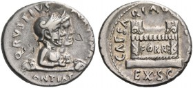 Octavian as Augustus, 27 BC – 14 AD. Q. Rustius. Denarius circa 19 BC, AR 3.80 g. Jugate busts r. of Fortuna Victrix and Fortuna Felix Rev. Ornamented...
