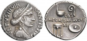 Octavian as Augustus, 27 BC – 14 AD. C. Antistius Vetus. Denarius circa 16 BC, AR 4.04 g. Diademed bust of Venus r. Rev. Sacrificial implements: simpu...