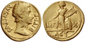 Octavian as Augustus, 27 BC – 14 AD. Aureus, Lugdunum 15-13 BC, AV 7.71 g. Bare head r. Rev. Apollo Citharoedus wearing long drapery, standing l., hol...