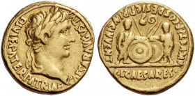 Octavian as Augustus, 27 BC – 14 AD. Aureus, Lugdunum 2 BC – 4 AD, AV 7.79 g. Laureate head r. Rev. Caius and Lucius standing facing. C 42. RIC 206. C...