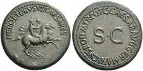 Tiberius, 14 – 37, in the name of Nero and Drusus Caesares, sons of Germanicus. Dupondius 37-38, Æ 16.76 g. Nero and Drusus riding r., with cloaks fly...