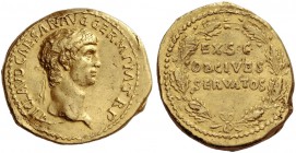 Claudius, 41 – 54. Aureus 41-42, AV 7.81 g. Laureate head r. Rev. Legend within oak-wreath. C 34. RIC 15. Calicó 356.
A bold portrait. Several edge n...