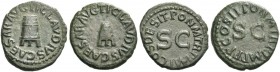 Claudius, 41 – 54. A lot of two Quadrantes circa 41, Æ 2.83 g. and Æ 3.93 g. Legend around modius. Rev. Legend around S C. C 70 and 72. RIC 84 and 90....