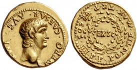 Nero augustus, 54 – 68. Aureus circa 60-61, AV 7.65 g. Youthful bare head r. Rev. Legend around oak wreath enclosing EX S C. C 215. RIC 21. Calicó 427...