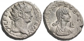 Nero augustus, 54 – 68. Tetradrachm, Alexandria 63-64, AR 12.54 g. Radiate head of Nero r. Rev. Draped bust of Poppea r. Milne 217. RPC 5275.
Old cab...