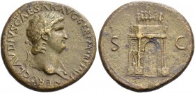 Nero augustus, 54 – 68. Sestertius circa 64, Æ 26.54 g. Laureate head r. Rev. Triumphal arch around S C. C 308. RIC 147.
Brown tone and very fine